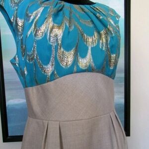 Trina Turk Caspian Turquoise and Gold Patterned Dress Size 8!